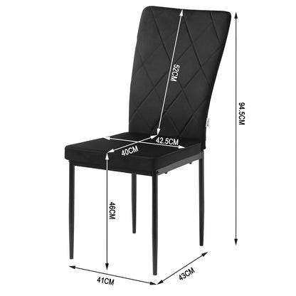 Stoel - Eetkamerstoelen - Set van 4 Leer Eetkamerstoelen - Ergonomisch - Metalen Poten - Hoge Rugleuning - Comfortabel & Stabiel – Voor Keuken - Eetkamer - 42x94.5x 59cm - Zwart Leer - QUORE