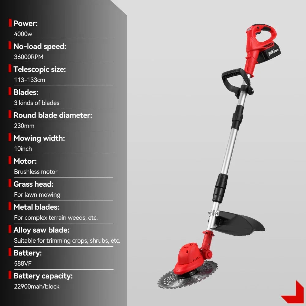 Grastrimmers - Met Accu - Draadloze - Snoeischaar - Onkruidborstel Electrisch - Snijder - 10 inch - 18V Batterij - 36000RPM - Tuingereedschap - Vouwbaar - Verstelbaar Handvat - Vouwbaar Ontwerp - Zonder Accu