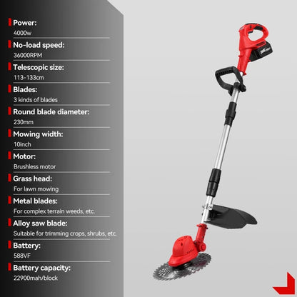 Grastrimmers - Met Accu - Draadloze - Snoeischaar - Onkruidborstel Electrisch - Snijder - 10 inch - 18V Batterij - 36000RPM - Tuingereedschap - Vouwbaar - Verstelbaar Handvat - Vouwbaar Ontwerp - Zonder Accu