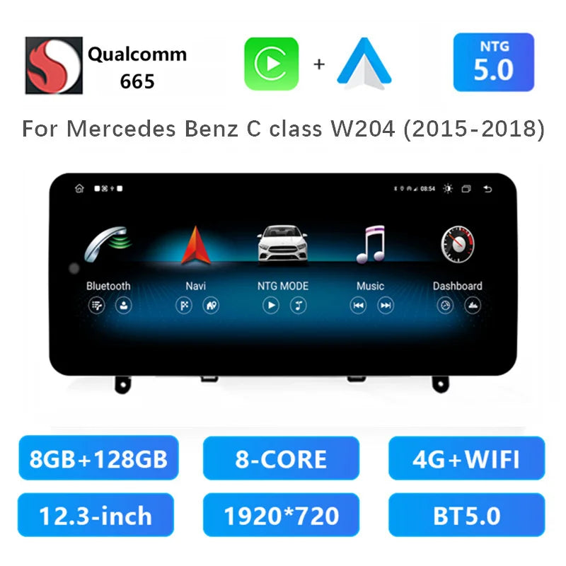 12,3 inch Android 14 Multimedia Speler – Auto Navigatiesysteem – Touchscreen Headunit – Infotainmentsysteem – CarPlay Systeem – Draadloze CarPlay – 6GB RAM & 128GB Opslag