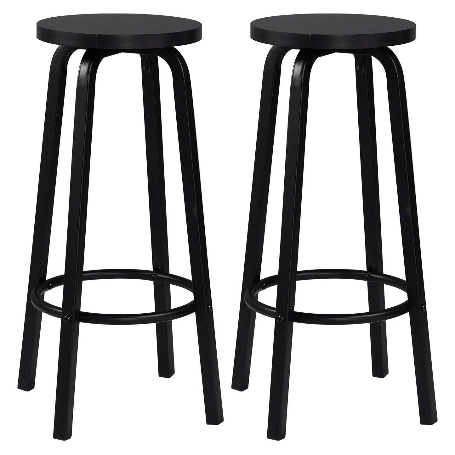 Set van 2 Barstoelen - Barkruk - Barstoel - Barkrukken - MDF Zitting & Metalen Poten - Geschikt voor Ontbijtbar, Keuken & Horeca - Ronde - Zwart