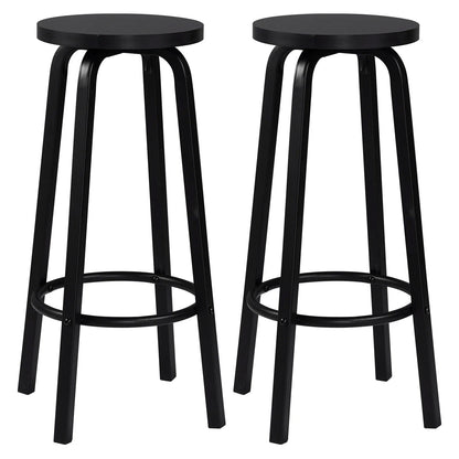 Set van 2 Barstoelen - Barkruk - Barstoel - Barkrukken - MDF Zitting & Metalen Poten - Geschikt voor Ontbijtbar, Keuken & Horeca - Ronde - Zwart