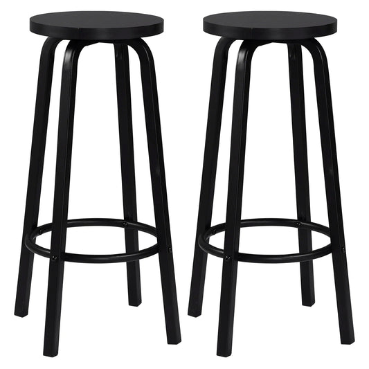 Set van 2 Barstoelen - Barkruk - Barstoel - Barkrukken - MDF Zitting & Metalen Poten - Geschikt voor Ontbijtbar, Keuken & Horeca - Ronde - Zwart