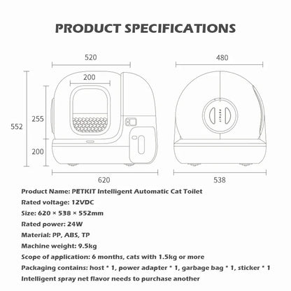 Zelfreinigende Kattenbak – Automatische Kattenbak – Zelf Schoonmakende Bak – Kattenbak Met OLED Display – Volledig Gesloten Design – Nachtlichtfunctie