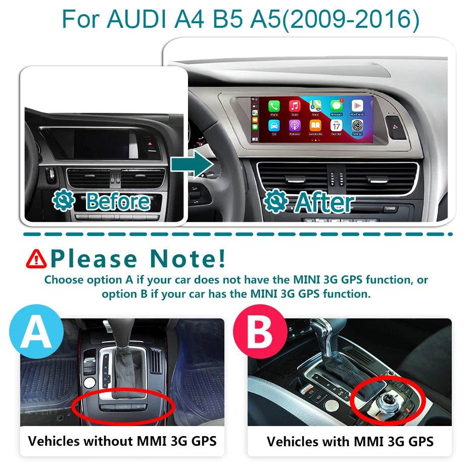 8,8" Autoradio – Multimedia Speler – Android Navigatie – Carplay Systeem – 2 Din Stereo – 8GB RAM – 256GB Opslag – 4G LTE Connectivity – Plug & Play Voor Audi A4 B8 2009-2016