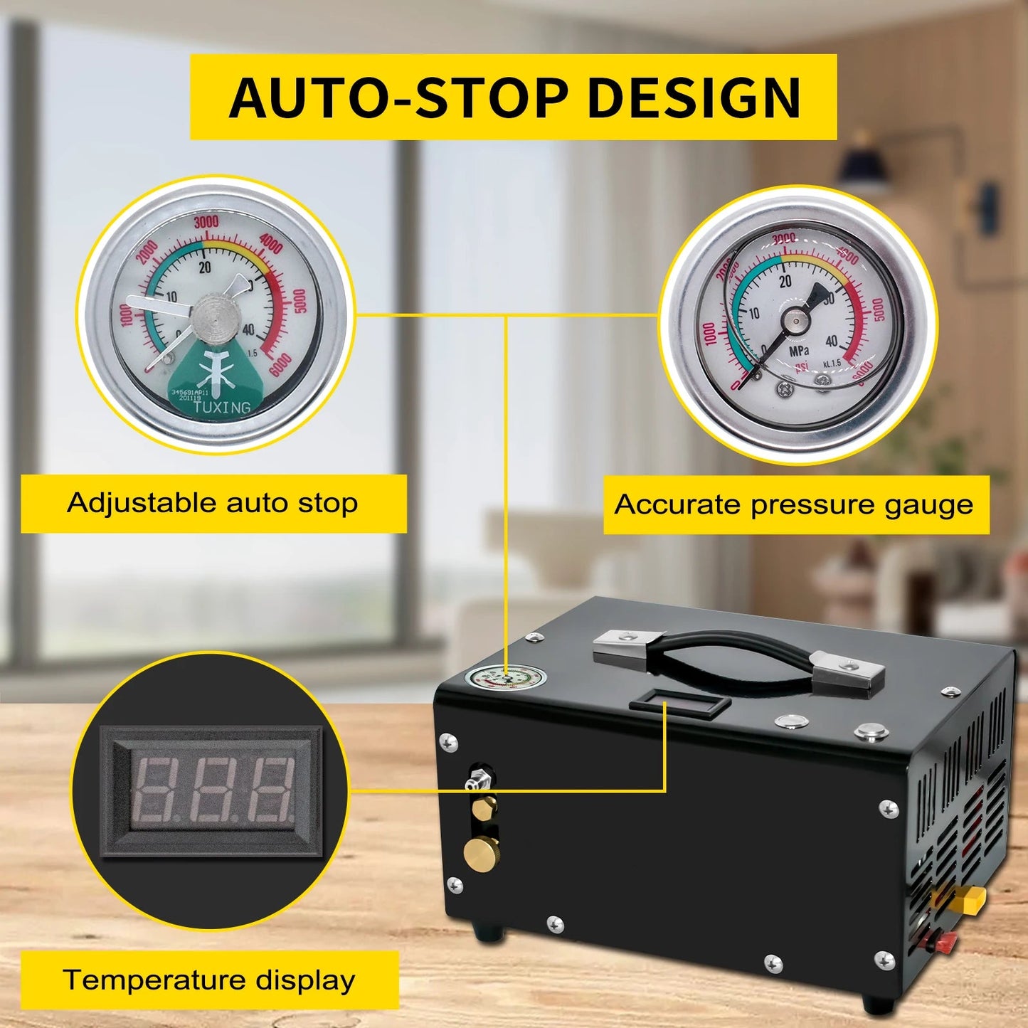 Luchtcompressor - Draagbare Luchtcompressor - Airpress Compressor - 300Bar - 4500Psi PCP - 220V - Hoge druk - Draagbare Compressor - met 12V-voeding voor Auto - voor Duiken - met Luchtgeweer