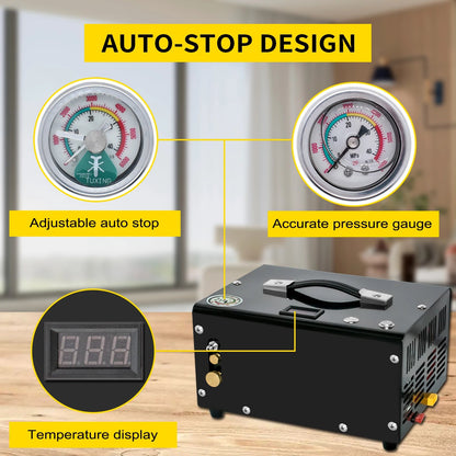 Luchtcompressor - Draagbare Luchtcompressor - Airpress Compressor - 300Bar - 4500Psi PCP - 220V - Hoge druk - Draagbare Compressor - met 12V-voeding voor Auto - voor Duiken - met Luchtgeweer