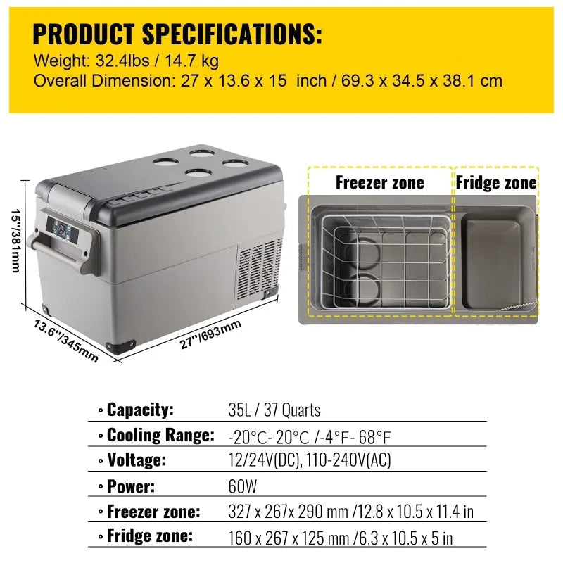Auto Koelbox – Draagbare Koelkast – Mini Koelbox – Mobiele Koeler – Camping Koelbox – 35 Liter – -20°C Tot +20°C