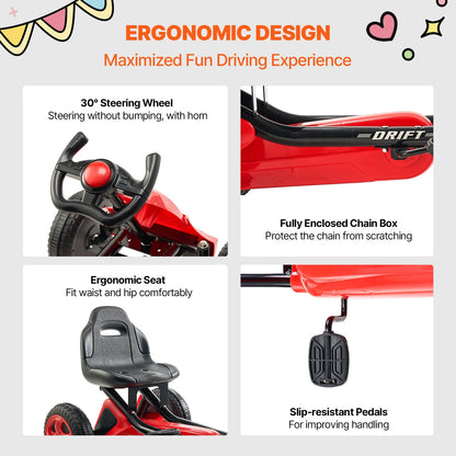 Kinder Go Kart - Skelter - Kart - 4-Wiel Off-Road - Pedal Kart - Verstelbare Zitting - voor Jongens & Meisjes - Voor Buiten - QUORE