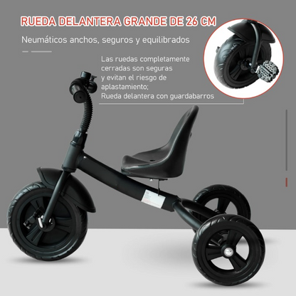 Kinderfiets - Loopfiets - Kinderfiets - Meisjesfiets - Driewieler - met Spatbord - Bel - Veiligheidswiel - 79 x 50.5 x 58 cm - Zwart & Roze - QUORE