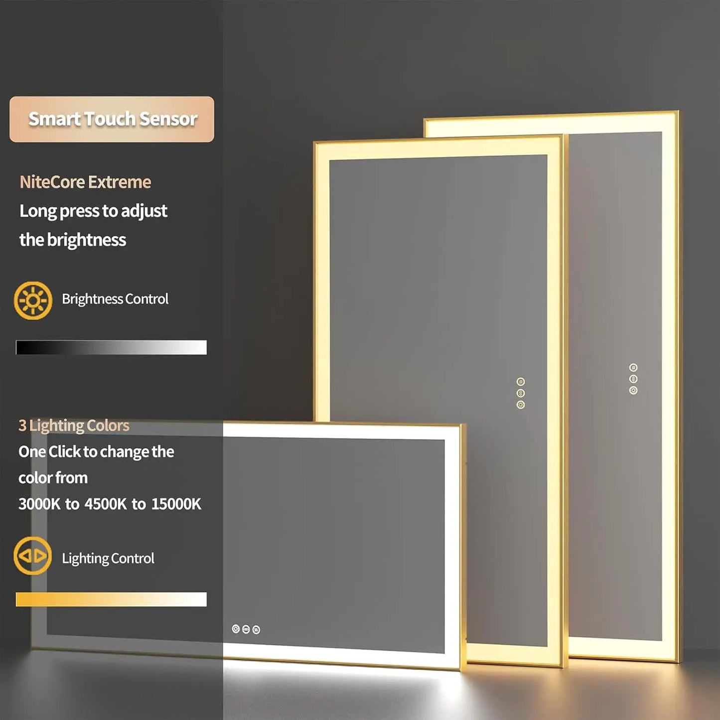 LED Spiegel – Badkamerspiegel – Verlichte Spiegel – Make-Up Spiegel – Dimbaar Licht – Anti-Condens Verwarming – Goud Aluminium Frame - 1400x700mm - QUORE