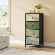 Fabric Chest of Drawers - Chest of Drawers - Storage Cabinet - 4 Drawers - Compact Cabinet - Versatile - Home Organizer - Metal Frame - Floral Motif