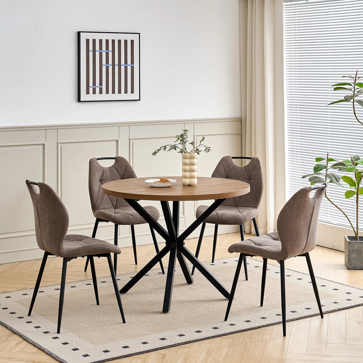 Eetkamerstoel – Stoel – Kuipstoel – Keukenstoel – Woonkamerstoel – Linnen Bekleding – Met Metalen Poot – Set Van 4 – Zithoogte 50 cm
