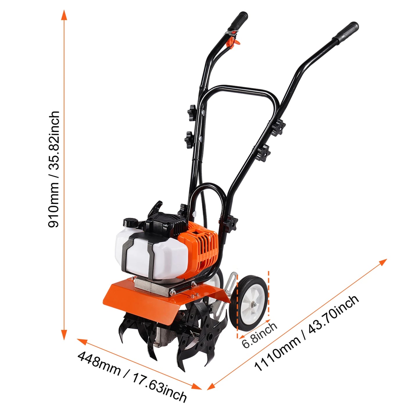 Benzine Tuinfrees - Grondfrees - Frees - Cultivator - Tuingereedschap - 43cc Motor – 4 Verstelbare Stalen Tanden - Bodemfrees - Tuinploeg - Grondfreesmachine - Geschikt voor Tuin, Gazon & Bodembewerking - QUORE