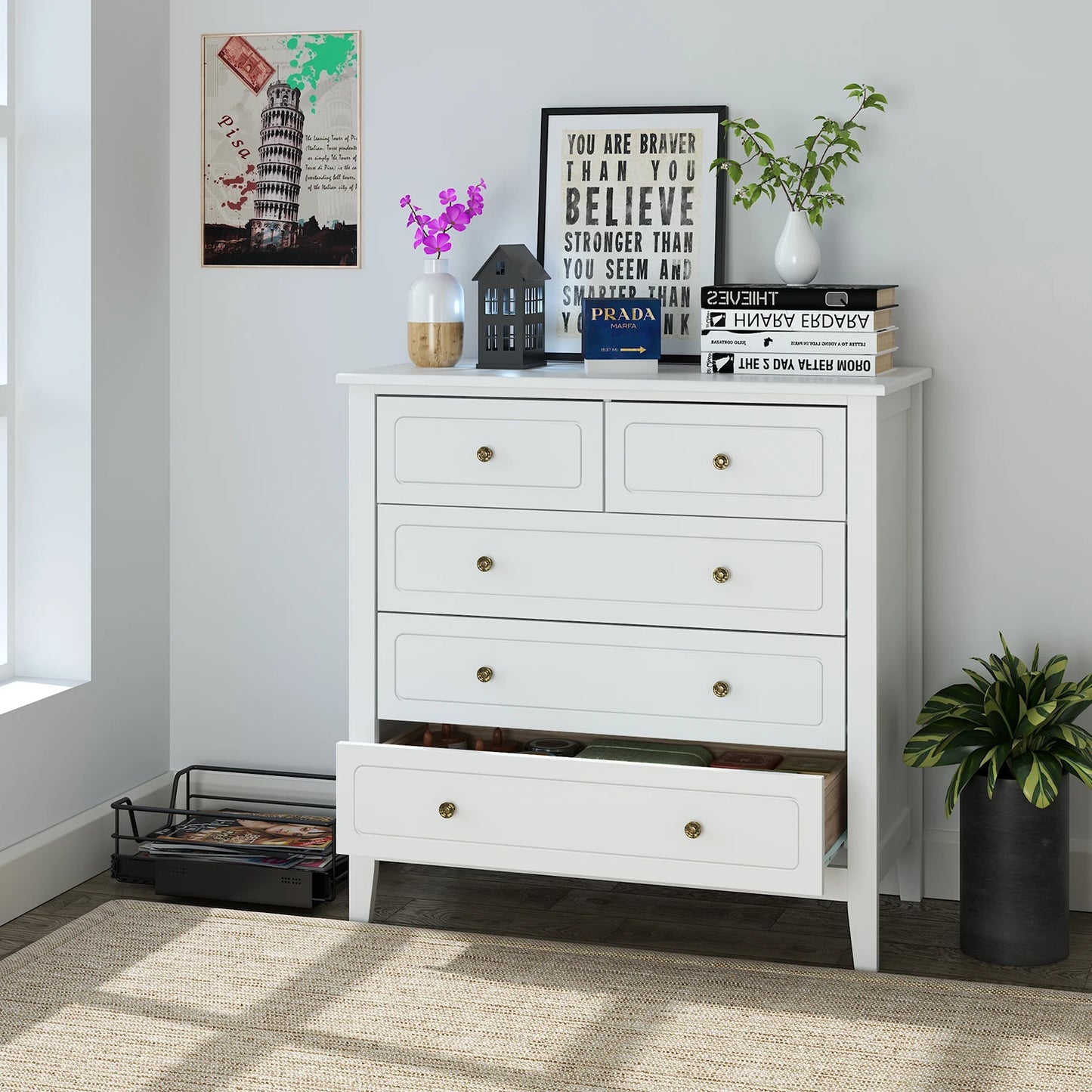 Getone Chest of Drawers Bedroom, Storage Cabinet with 6 Drawers, Sideboard, Bedroom Dresser, 80x40x80cm, White