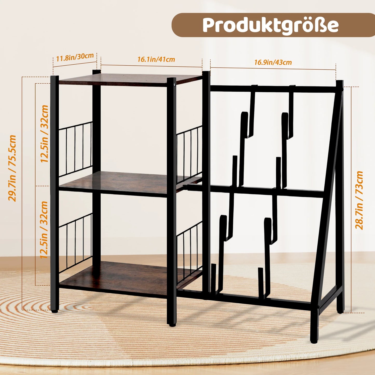 Vinylrek – Vinylplank – Platenkast – Opbergkast – Boekenkast – Duurzaam Waterbestendig Hout – Robuust Metalen Frame - 84 x 30 x 75.5 cm - Zwart