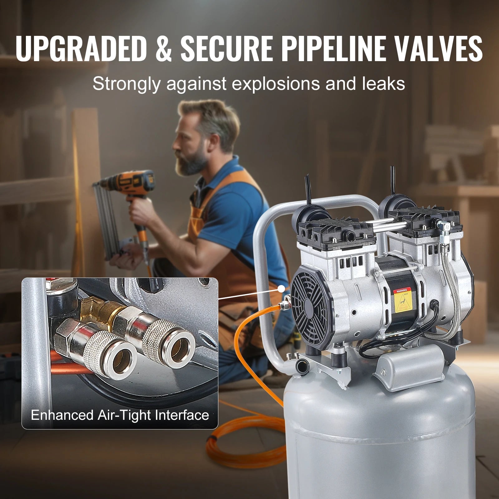 Luchtcompressor – Air Compressor – Bandenpomp – Verfspuit – Olievrij – 2PK Motor – 116 PSI Max Druk - QUORE