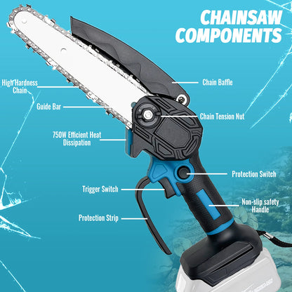 Mini Kettingzaag - Kettingzaag - Snoeizaag - Takkenzaag - Handzaag - Draadloze - 6 Inch - 450W - 3300RPM - 18V - Draagbaar en Veilig -Zonder Accu - QUORE