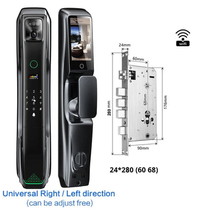 Smart Deurslot – Elektronisch Slot – Digitale Deurslot – Slimme Deurslot – Gezichtsherkenning Slot – Video Deurbel – Veelzijdige Ontgrendelmethodes – Robuuste Aluminium Behuizing - 24x280 - 6068 Insteekslot - QUORE