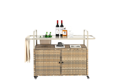 Outdoor Barwagen – Buitentrolley – Servierwagen – Tuinwagen – Bistrowagen – Gepoedercoat Staal – 360° Draaibare Wielen - QUORE