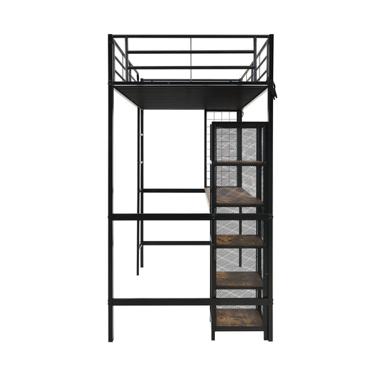 Hoogslaper – Hoogbed – Stapelbed – Combibed – Bedframe – Metaal En Hout – 90x200 cm – Met Bureau En Open Legplanken