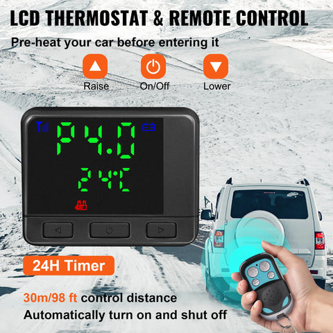 Diesel Heater - Auto Heater - Parkeer Heater - Diesel Heater - 8KW - 12V - Eén Gat voor Stopcontact - met Zwarte LCD Schakelaar - Snel Verwarmende Heater - Zwart