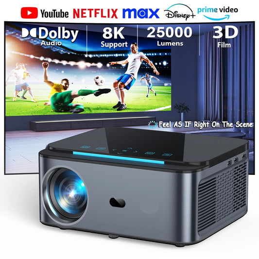Mini Beamer - Projector - Digitale Beamer - Draagbaar - 1920x1080dpi - LED - Met Autofocus - 800 ANSI - 25000 LM - 3.5mm Earphone - HDMI - POWER - USB - 108W - Zwart/Grijs
