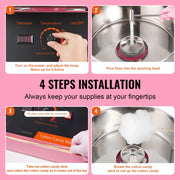 Cotton Candy Machine - 1000W - 220V - Mini Cotton Candy - Commercial Floss Maker - Stainless Steel Bowl - Sugar Scoop and Tray for Birthday Parties - Pink