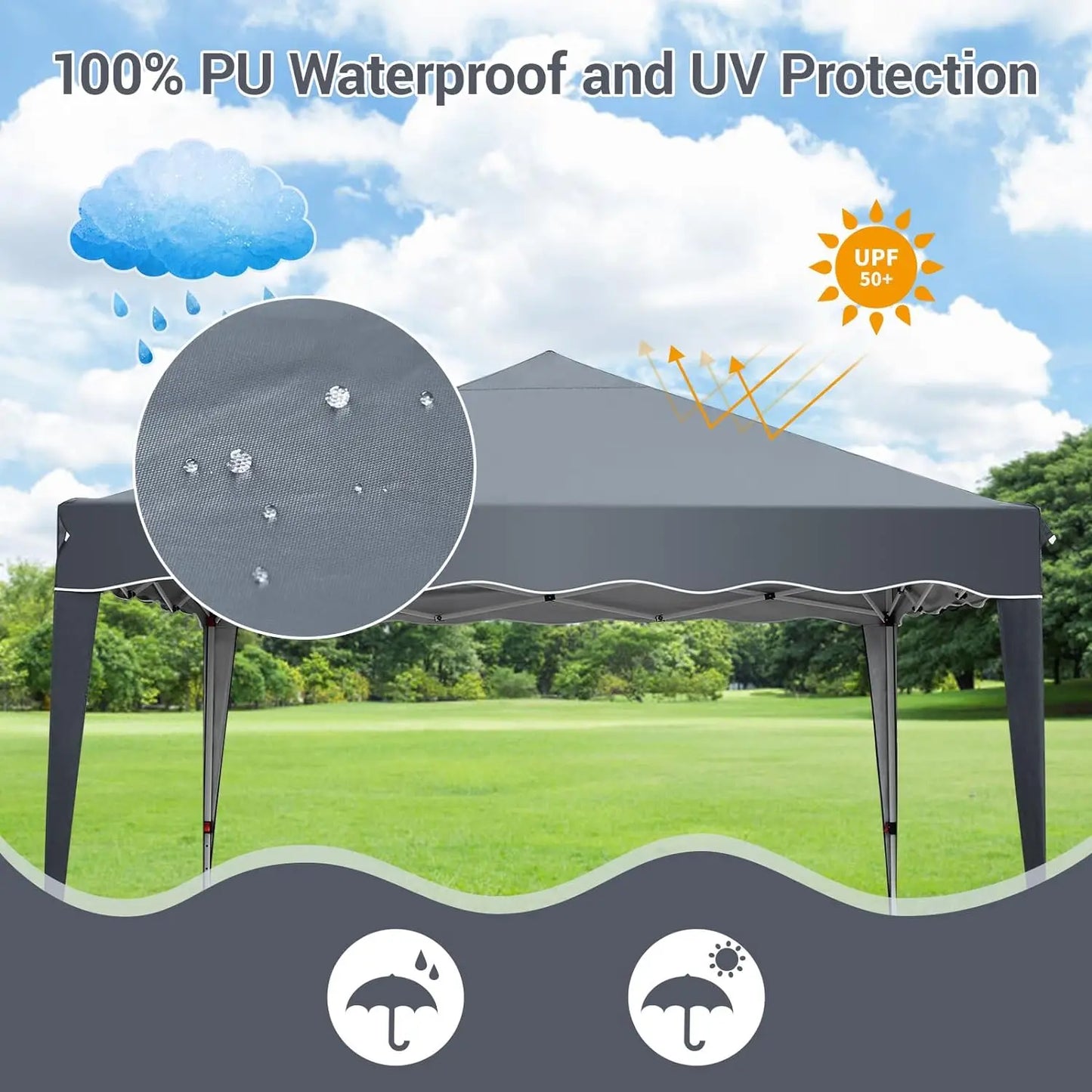 Paviljoen - Tuinpaviljoen - Partytent - Tuintent - Pop-up Kliksysteem - Stabiel - Vouwtent - met 4 zijpanelen - Opvouwbaar - Waterdicht - Hoogte Verstelbaar - 50+UV-Bescherming - voor Tuin - Buiten - Achtertuin - 240D Oxford - 3 x 3 m - Grijs - QUORE