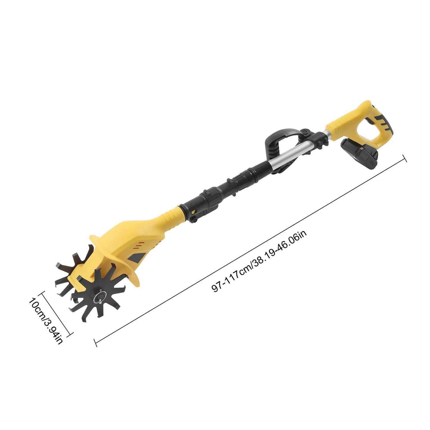 Elektrische Cultivator - Draadloze Tuincultivator - Accu Onkruidverwijderaars - Onkruidsteker - Handheld - Dubbelzijdige - met Uitschuifbare Paal - 20V - 110-240V - 250 RPM - 2000 mAh - 85 dB - Teeltbreedte 10 cm - Geel