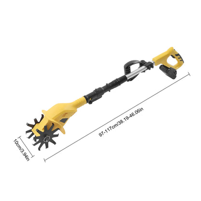 Elektrische Cultivator - Draadloze Tuincultivator - Accu Onkruidverwijderaars - Onkruidsteker - Handheld - Dubbelzijdige - met Uitschuifbare Paal - 20V - 110-240V - 250 RPM - 2000 mAh - 85 dB - Teeltbreedte 10 cm - Geel