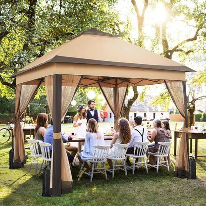 Gazebo Pop-Up Tent  - Kampeertent - Opvouwbare Partytent - Tenten - 3.3x3.3m - Waterdichte - 4 Muskietennetten - voor Camping - Feest of Festival - Lichtgrijs en Donker