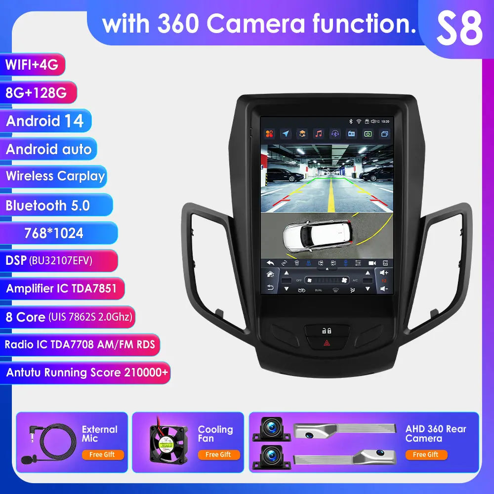 2Din Autoradio – Multimedia Speler – Navigatie Systeem – Carplay – Android Auto – 9,7 Inch Touchscreen – Android 14 Besturingssysteem – Plug & Play Voor Ford Fiesta 2009-2016