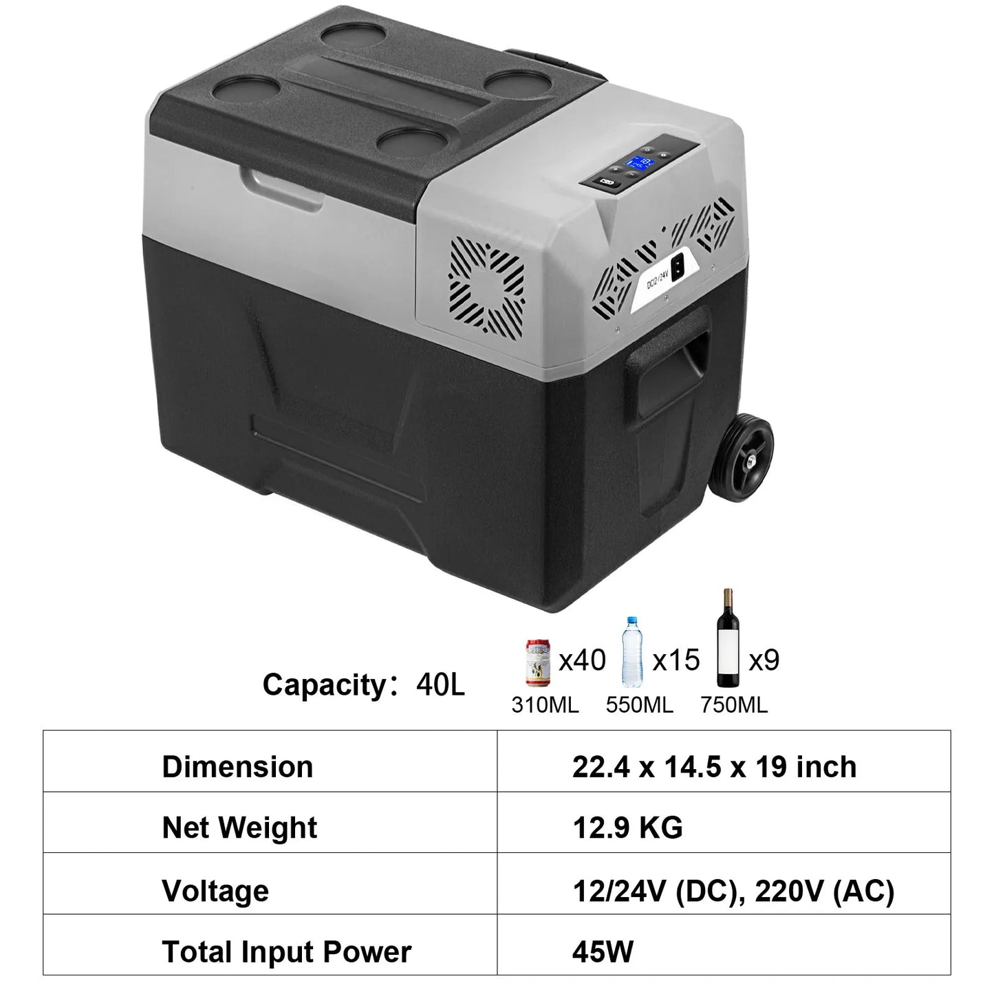 Mobiele Koelbox – Draagbare Koelkast – Mini Koelbox – Reiskoelkast – Compressor Koelbox – Digital Bediening – Batterijbescherming – 40L
