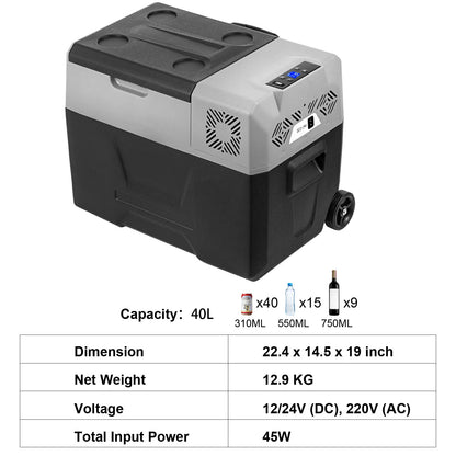 SucceBuy 30L 40L 50L Car Refrigerator Portable Compressor Fridge Freezer W/ Wheel & Draw Bar for Camping Picnic Boating Caravan