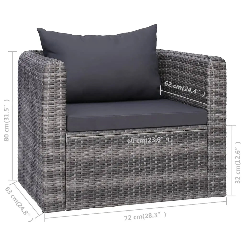 Tuinstoel – Geweven Tuinstoel – Outdoor Stoel – Balkonstoel – Weerbestendig – Lichtgewicht – Met Afneembare Kussens - 80 x 72 x 63 cm - Grijs