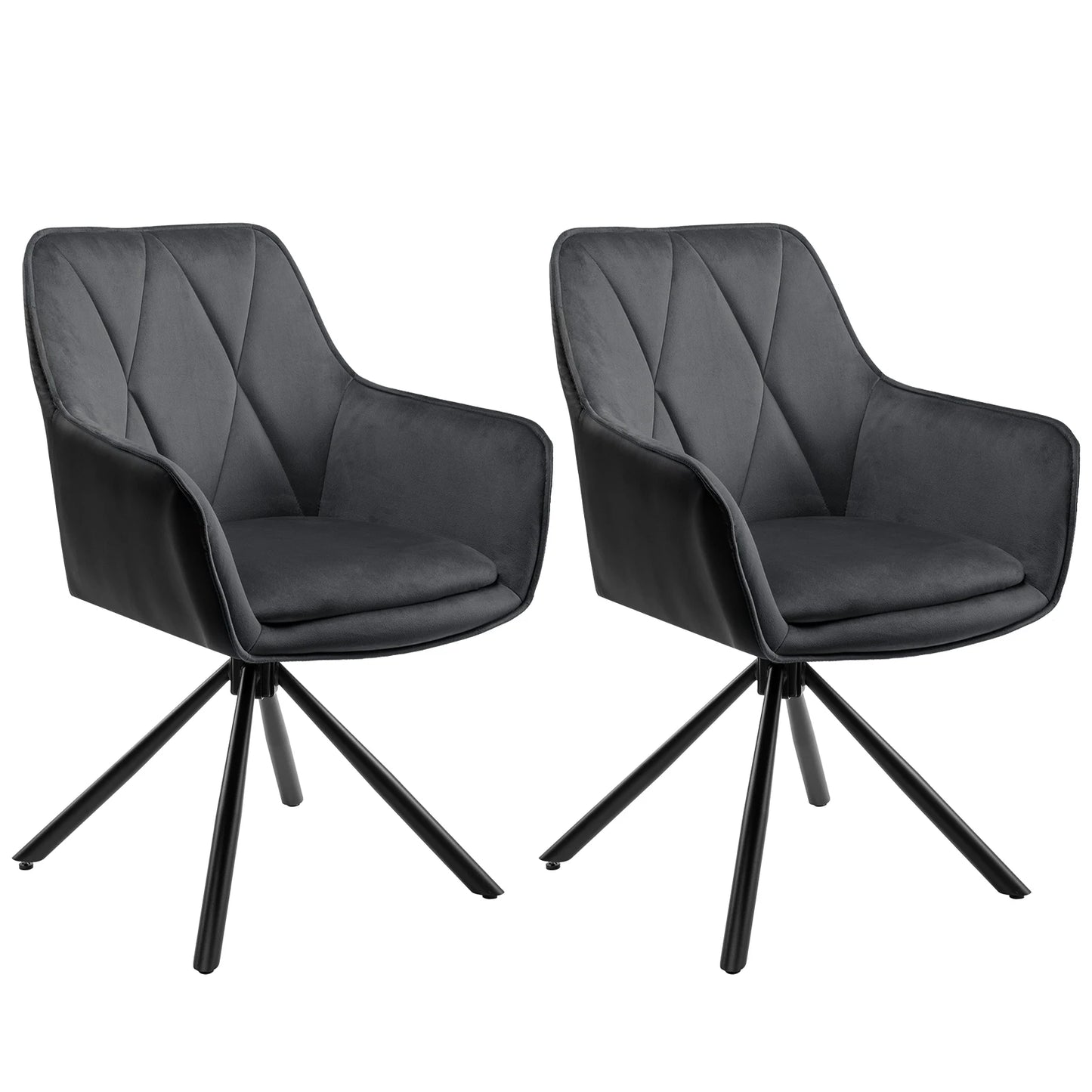 Eetkamerstoelen - Eetstoelen - Keukenstoelen - 2 Stuks - Ergonomische Scandinavische Stijl - met Rugleuning - Voor Keuken - Eetgedeelte - Kunstleer Zitje - Metalen Draaibare Poten - 57.5 x 85.5 x 58.5 cm - Donkergrijs