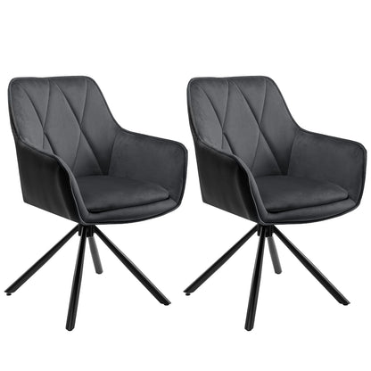 Eetkamerstoelen - Eetstoelen - Keukenstoelen - 2 Stuks - Ergonomische Scandinavische Stijl - met Rugleuning - Voor Keuken - Eetgedeelte - Kunstleer Zitje - Metalen Draaibare Poten - 57.5 x 85.5 x 58.5 cm - Donkergrijs