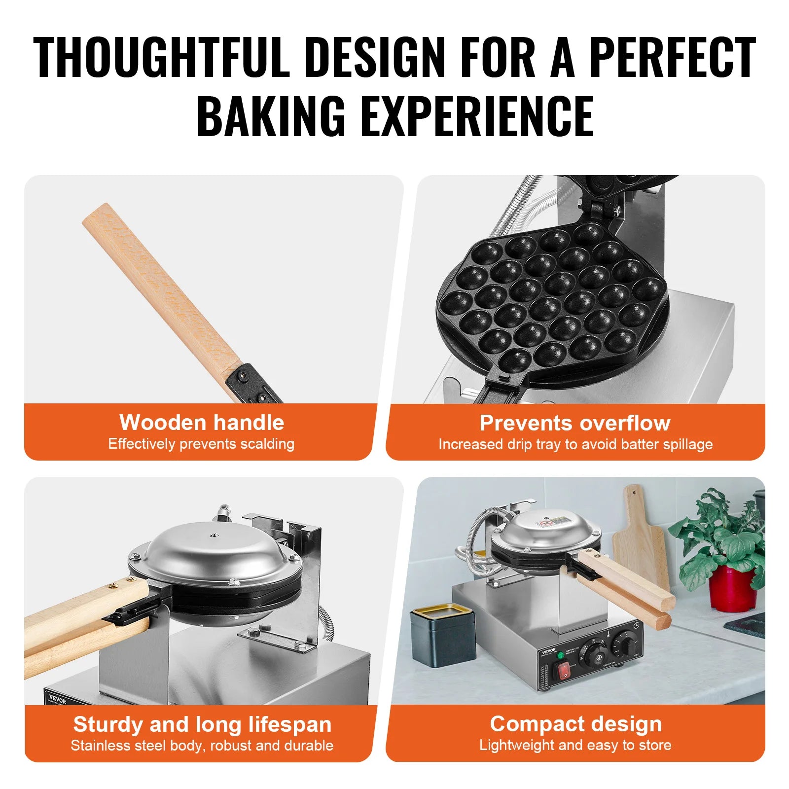 Wafelijzer - Wafelmaker - Wafelmix - Poffertjesmaker - Poffertjespan - Poffertjespan Inductie - Poffertjespan Elektrisch - 400W RVS Non-Stick Wafelijzer met 180° Rotatie - QUORE