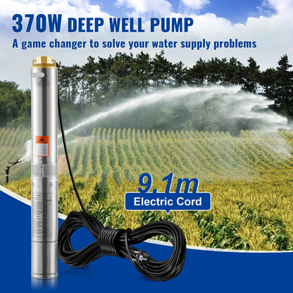 Dompelpomp - Waterpomp - Pomp - 370W - RVS Constructie, 230V, Voor Waterputten en Irrigatie - Tuinpomp - Diepwaterpomp - Elektrische