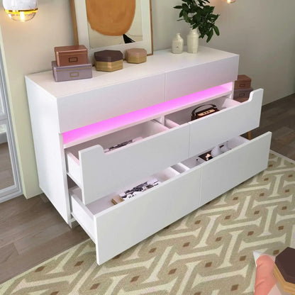 Ladekast – Opberger – Kast Met Lades – Meubel – Slaapkamerkast – 6 Ruime Lades – Smart LED-Verlichting - QUORE