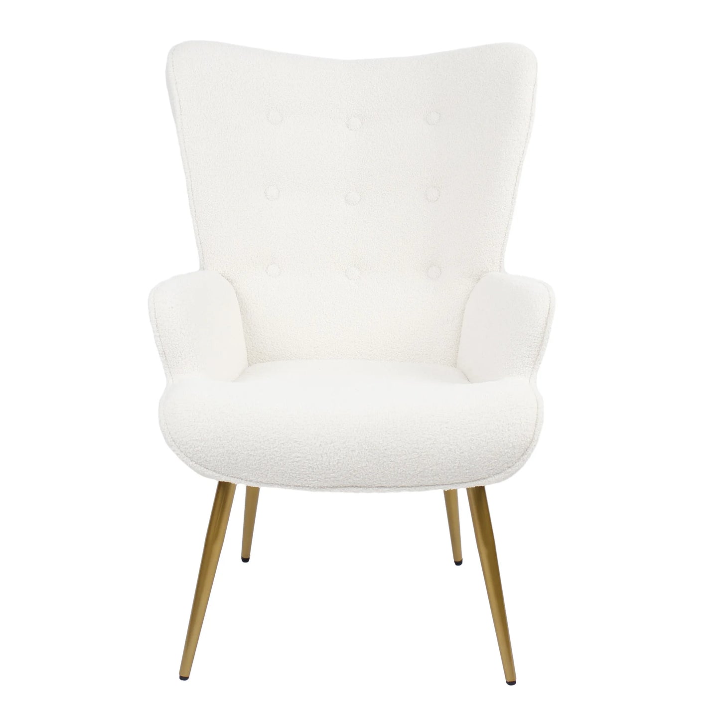 Relaxstoel – Fauteuil – Wing Chair – Leesstoel – Hocker – Teddyvelours Bekleding – Metalen Gouden Poten