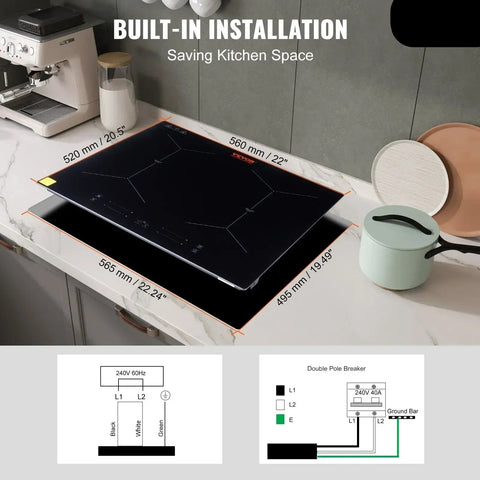 Inductie kookplaat - Induction Hob - Induction Cook Top - Inductie Fornuis - Elektrische Oven - 4-pits - 24 inch - Elektrische inbouw-inductiekookplaat - met aanraakbediening - 220-240V - Zonder stekker - Zwart