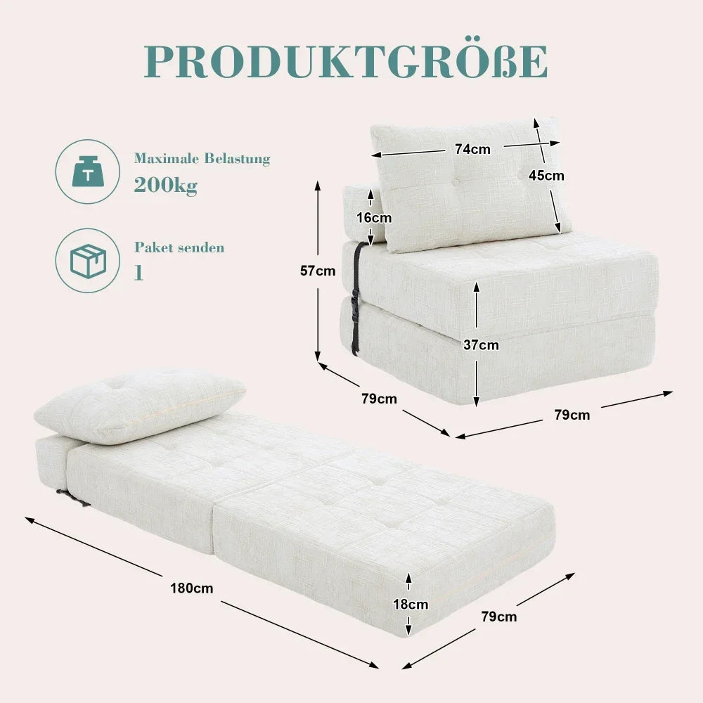 Vouwdebank – Slaapbank – Schommelbank – Opklapbare Bank – Slaapmatras – Zwart – Ruimtebesparend – Chenille Bekleding