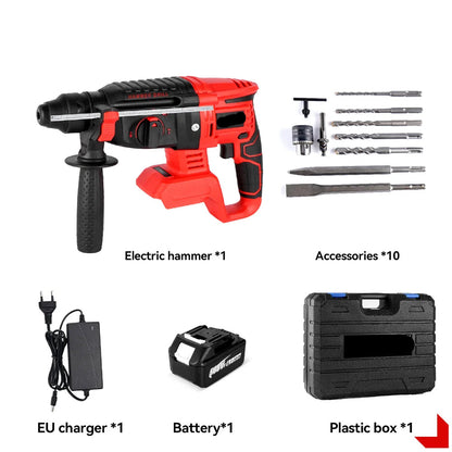 Boorhamer - Breekhamer - Boor - Klopboormachine - Bamerboormachine - Accu - Brushless - Elektrische Combihamer - 2000W - met 1 Accu, Lader en Accessoires – Geschikt voor 21V/18V Batterijen