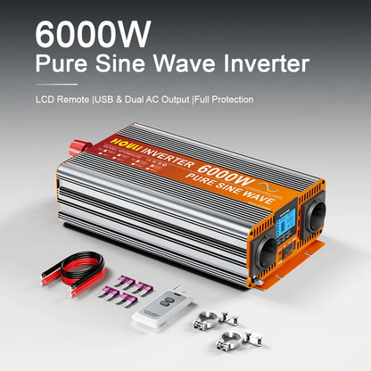 HOULI 3000W-7000W Car Power Inverter 12V/24V to 220V AC Converter with Dual EU Sockets &USB，Ideal for Camping, RV, Emergency Us