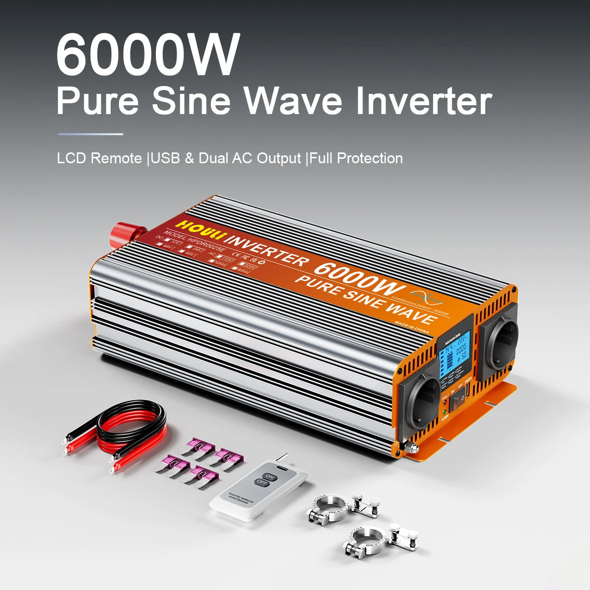 HOULI 3000W-7000W Car Power Inverter 12V/24V to 220V AC Converter with Dual EU Sockets &USB，Ideal for Camping, RV, Emergency Us - QUORE