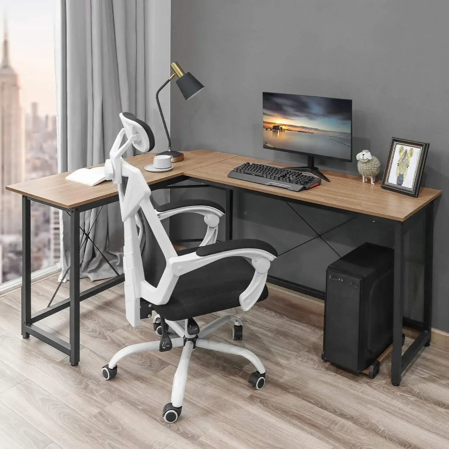 Hoekbureau – L-vormig Bureau – Computerbureau – Werkplek Bureau – Thuiswerk Bureau – Ruim Werkoppervlak 170x60 cm – Stevig MDF Blad Met Metalen Frame - Natuurlijk hout - QUORE
