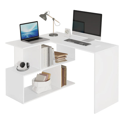 Computer Bureau - L-Vorm - Gaming Bureau - Gaming Tafel - Computer Tafel - Hoekbureau - 100x40x77cm - Laptoptafel - Ruimte voor Boeken - en Documenten - Wit