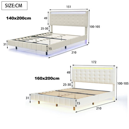 Bedframe – Bed – Tweepersoonsbed – Boxspring – Ledikant – Zwevend Ontwerp – Ingebouwde LED-Verlichting